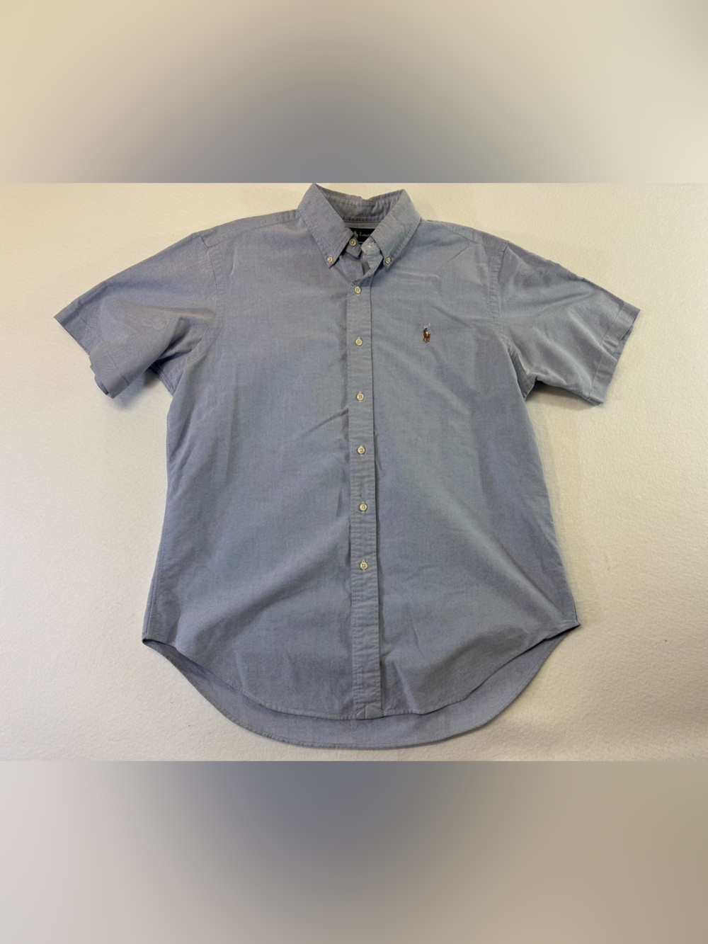 Ralph Lauren Light Blue Short Sleeve Button-Up Shirt Mens large *small stain
